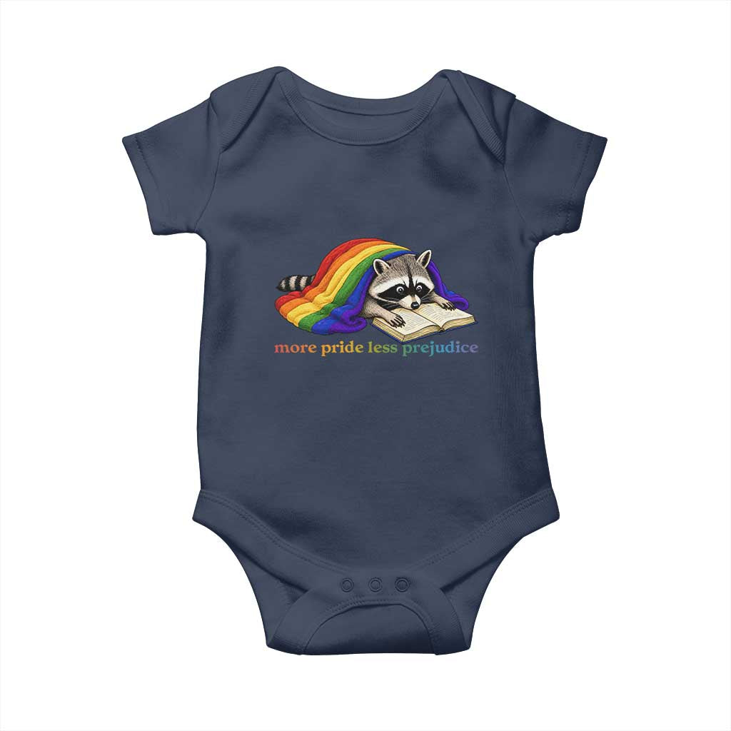 More Pride Less Prejudice Baby Onesie LGBT Raccoon Book Lover TS14 Navy Print Your Wear