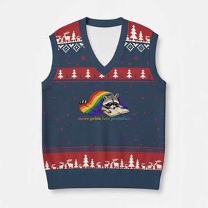 More Pride Less Prejudice V-Neck Knit Sweater Vest LGBT Raccoon Book Lover TS14 Navy Red Print Your Wear