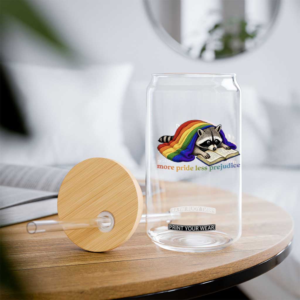 More Pride Less Prejudice Glass Can LGBT Raccoon Book Lover TS14 Print Your Wear