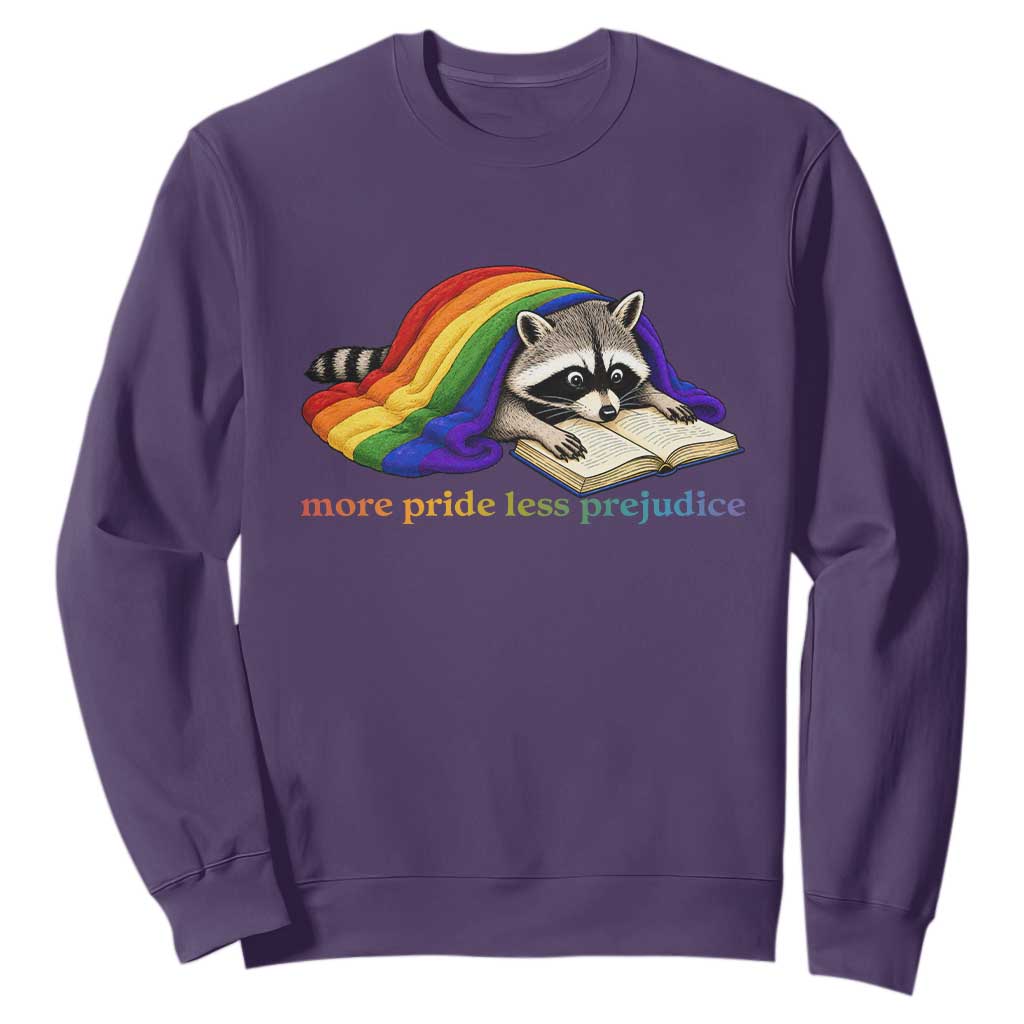 More Pride Less Prejudice Sweatshirt LGBT Raccoon Book Lover TS14 Purple Print Your Wear