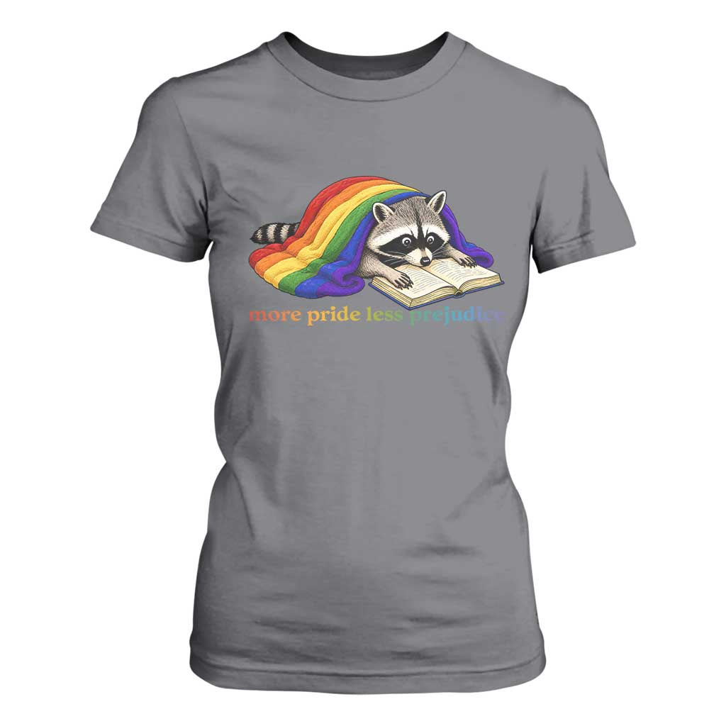 More Pride Less Prejudice T Shirt For Women LGBT Raccoon Book Lover