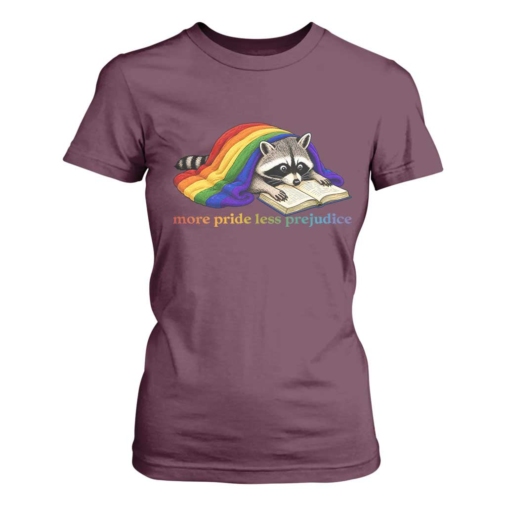 More Pride Less Prejudice T Shirt For Women LGBT Raccoon Book Lover