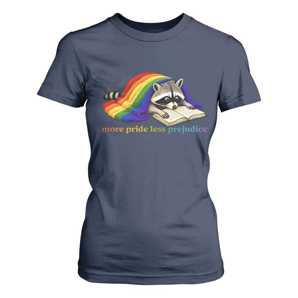 More Pride Less Prejudice T Shirt For Women LGBT Raccoon Book Lover