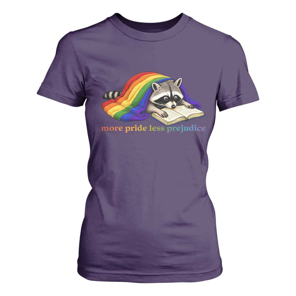 More Pride Less Prejudice T Shirt For Women LGBT Raccoon Book Lover
