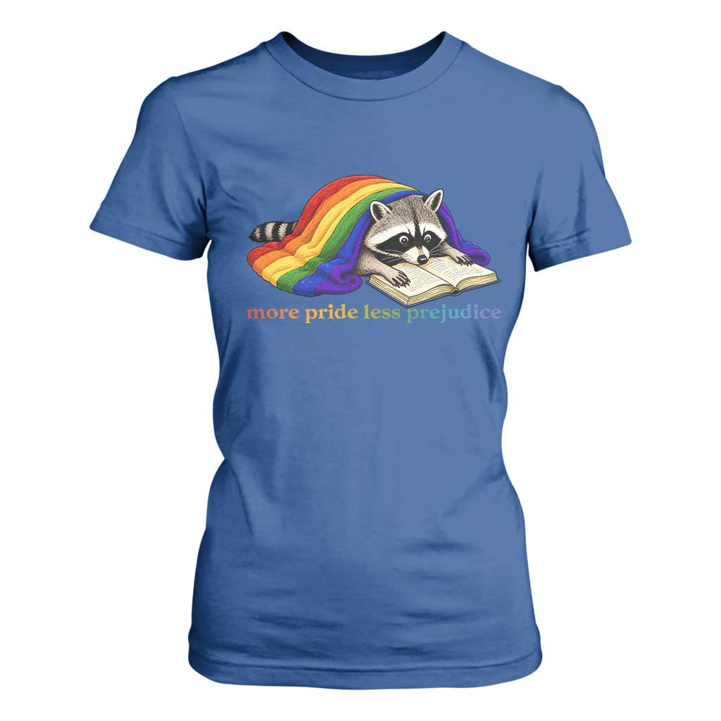 More Pride Less Prejudice T Shirt For Women LGBT Raccoon Book Lover