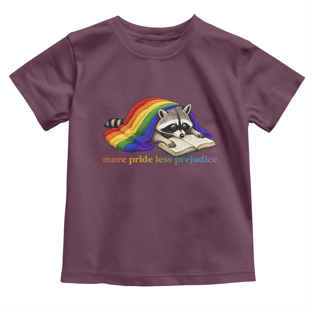More Pride Less Prejudice Toddler T Shirt LGBT Raccoon Book Lover TS14 Maroon Print Your Wear