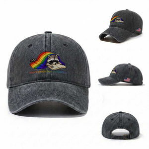 More Pride Less Prejudice Washed Cotton Baseball Cap LGBT Raccoon Book Lover TS14 Washed Cap Universal Fit Dark Gray Print Your Wear