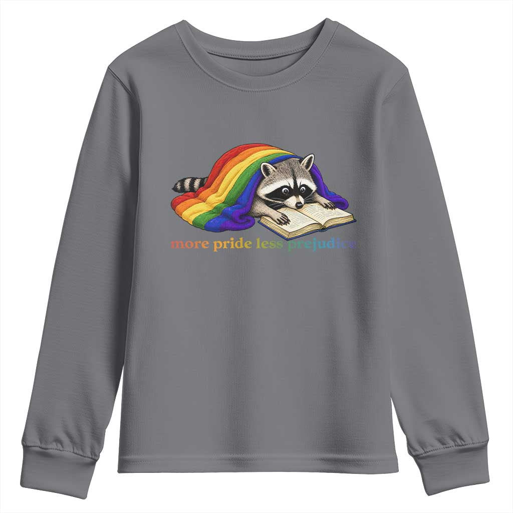 More Pride Less Prejudice Youth Sweatshirt LGBT Raccoon Book Lover TS14 Charcoal Print Your Wear