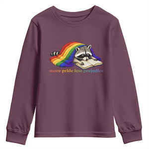 More Pride Less Prejudice Youth Sweatshirt LGBT Raccoon Book Lover TS14 Maroon Print Your Wear