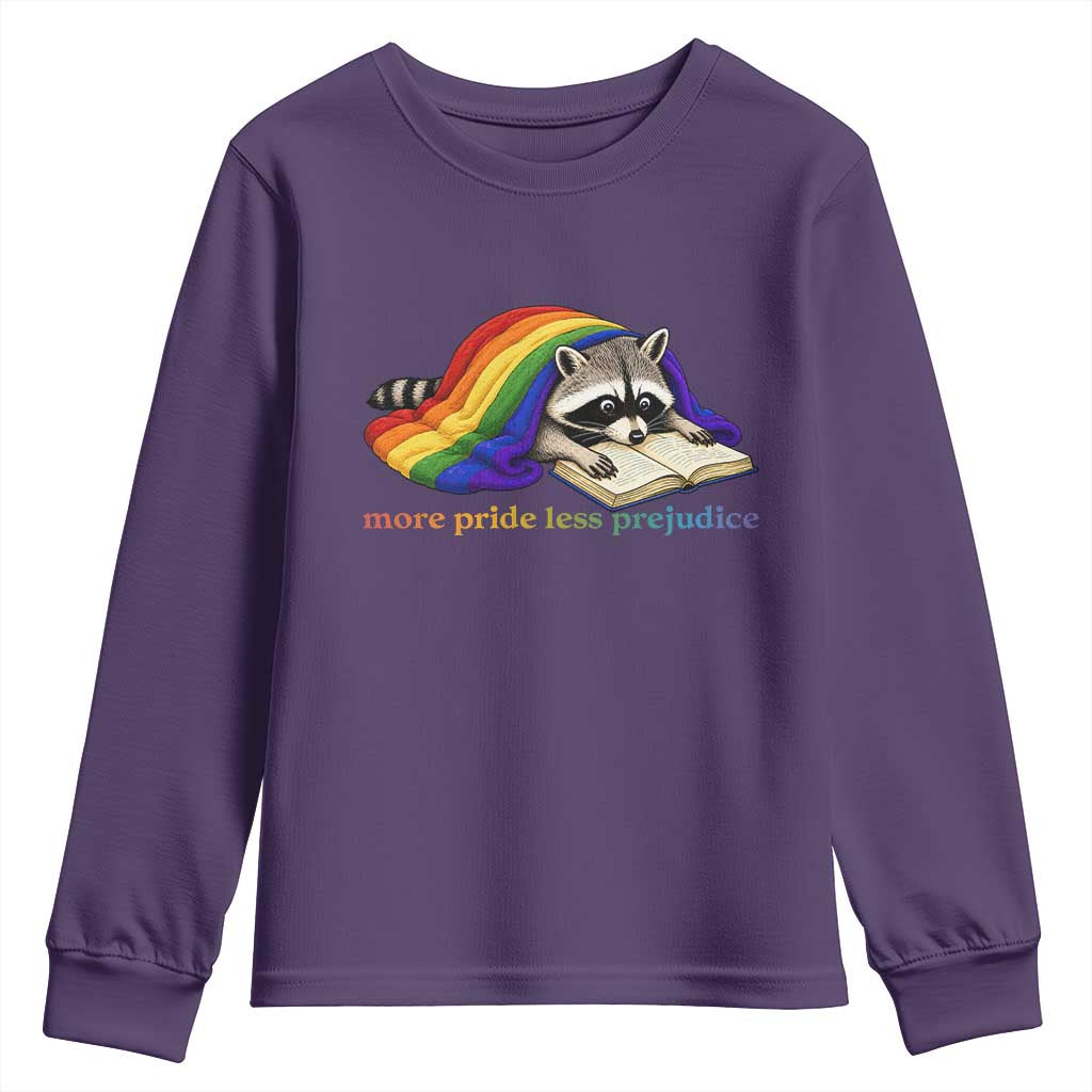 More Pride Less Prejudice Youth Sweatshirt LGBT Raccoon Book Lover TS14 Purple Print Your Wear