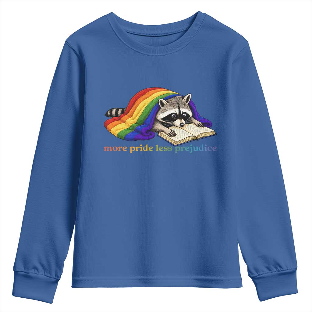 More Pride Less Prejudice Youth Sweatshirt LGBT Raccoon Book Lover TS14 Royal Blue Print Your Wear