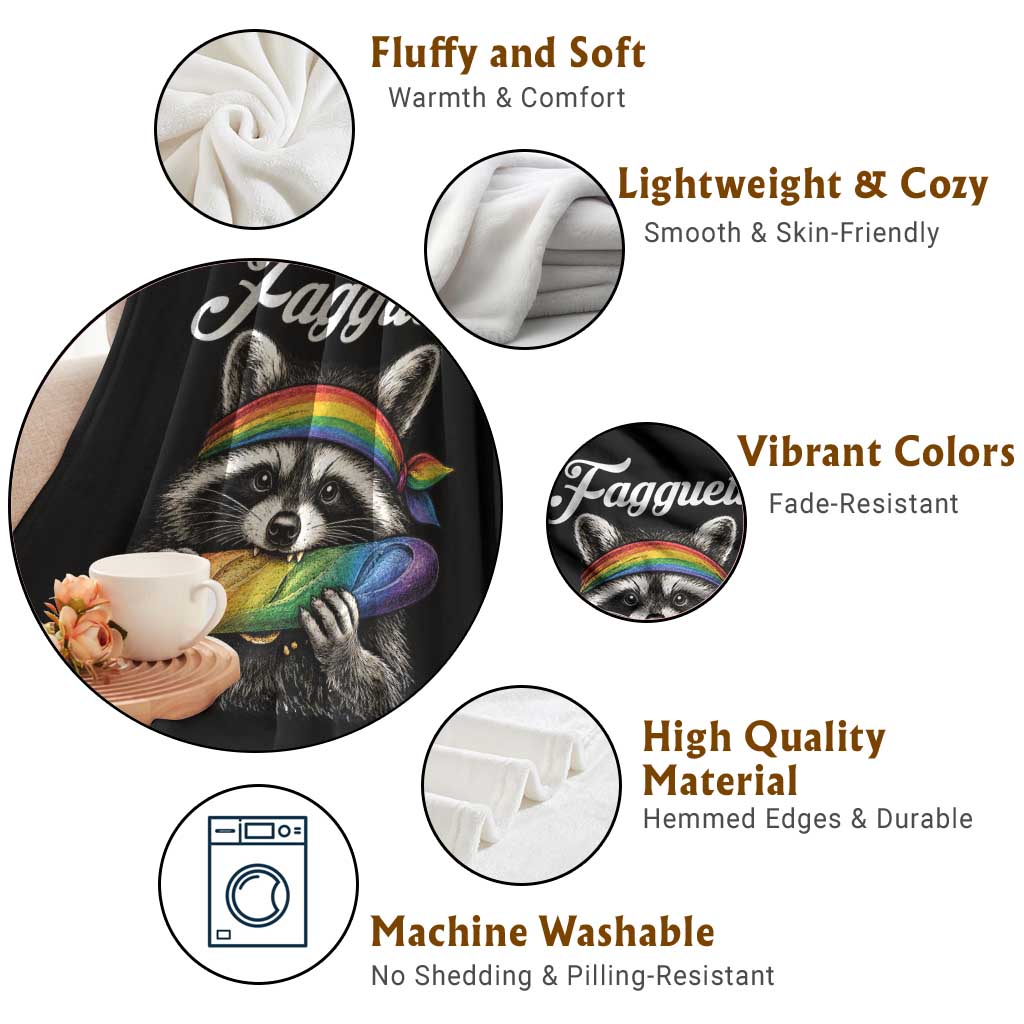 Faguette LGBTQ Throw Blanket Funny Pride Raccoon Rainbow TS14 Print Your Wear