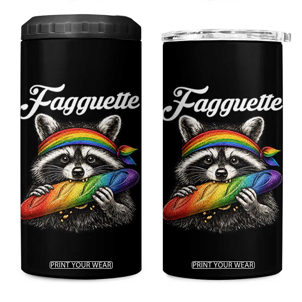 Faguette LGBTQ 4 in 1 Can Cooler Tumbler Funny Pride Raccoon Rainbow TS14 One Size: 16 oz Black Print Your Wear
