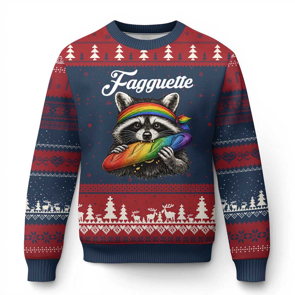 Faguette LGBTQ Ugly Christmas Sweater Funny Pride Raccoon Rainbow TS14 Navy Red Print Your Wear