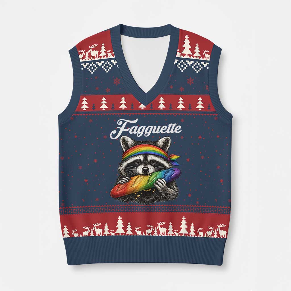 Faguette LGBTQ V-Neck Knit Sweater Vest Funny Pride Raccoon Rainbow TS14 Navy Red Print Your Wear