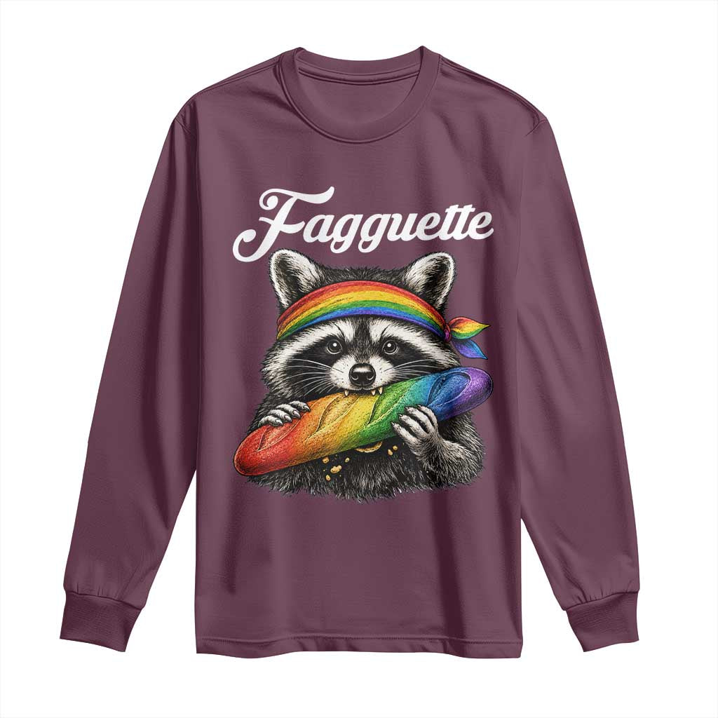 Faguette LGBTQ Long Sleeve Shirt Funny Pride Raccoon Rainbow TS14 Maroon Print Your Wear