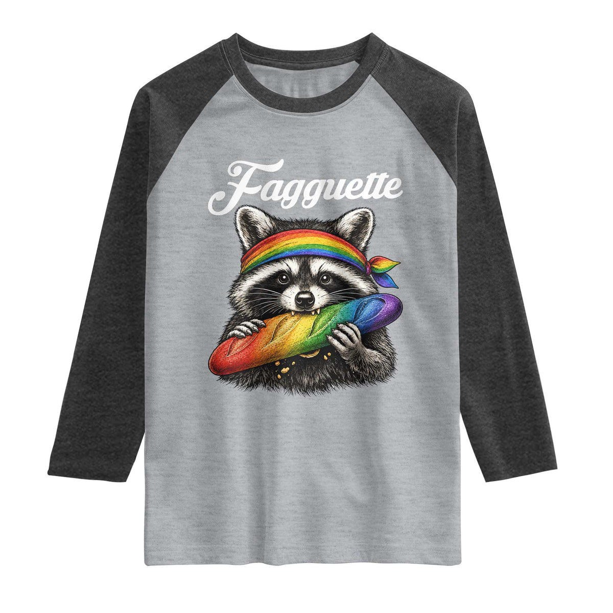 Faguette LGBTQ Raglan Shirt Funny Pride Raccoon Rainbow TS14 Heather Gray Heather Charcoal Print Your Wear