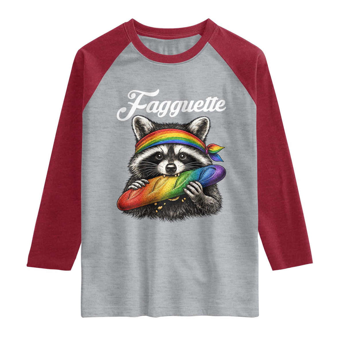 Faguette LGBTQ Raglan Shirt Funny Pride Raccoon Rainbow TS14 Heather Gray Heather Red Print Your Wear