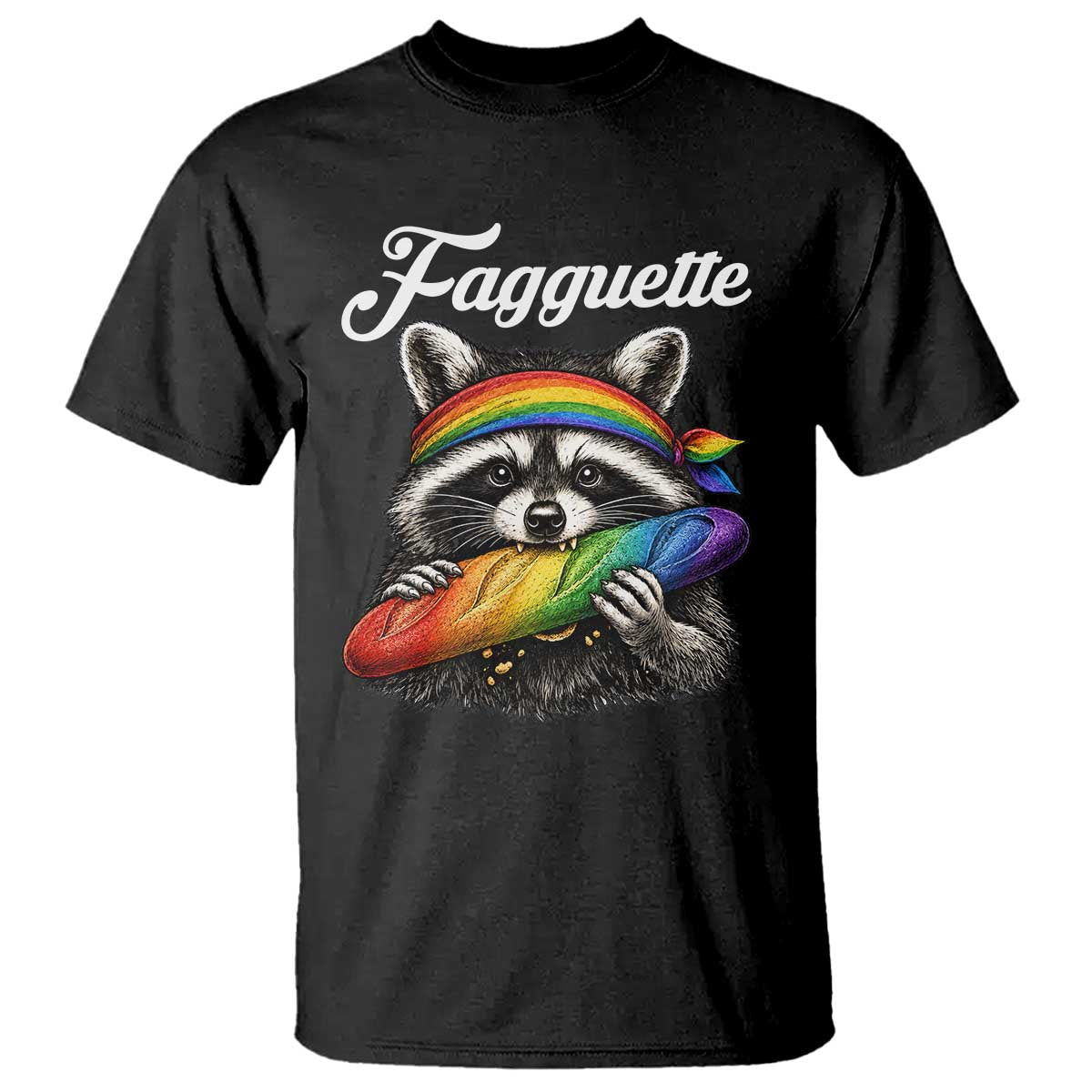 Faguette LGBTQ T Shirt Funny Pride Raccoon Rainbow TS14 Black Print Your Wear