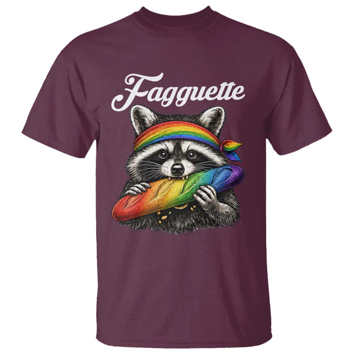 Faguette LGBTQ T Shirt Funny Pride Raccoon Rainbow TS14 Maroon Print Your Wear