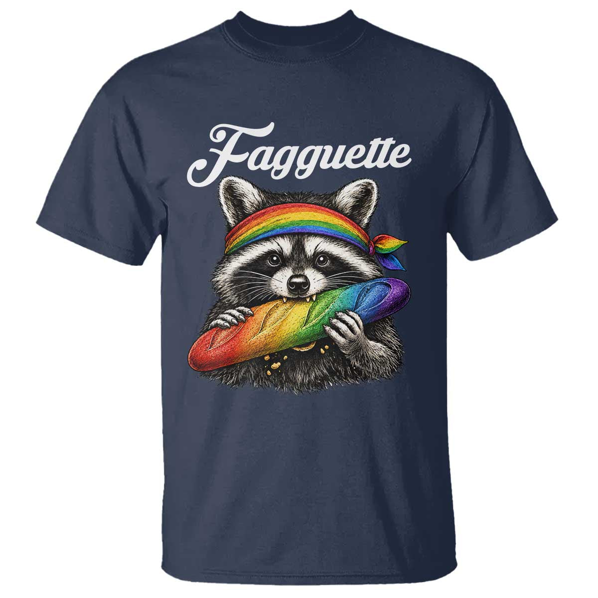 Faguette LGBTQ T Shirt Funny Pride Raccoon Rainbow TS14 Navy Print Your Wear