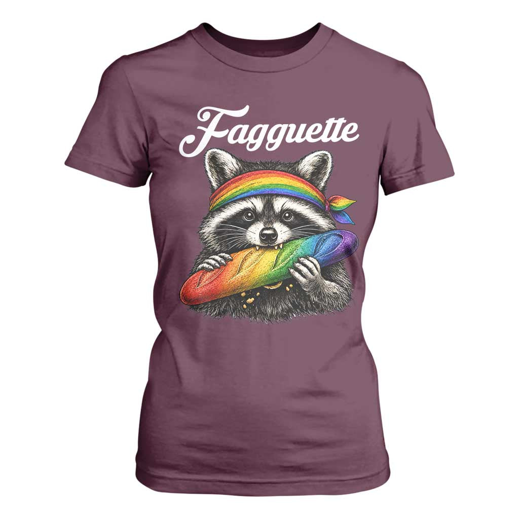 Faguette LGBTQ T Shirt For Women Funny Pride Raccoon Rainbow TS14 Maroon Print Your Wear
