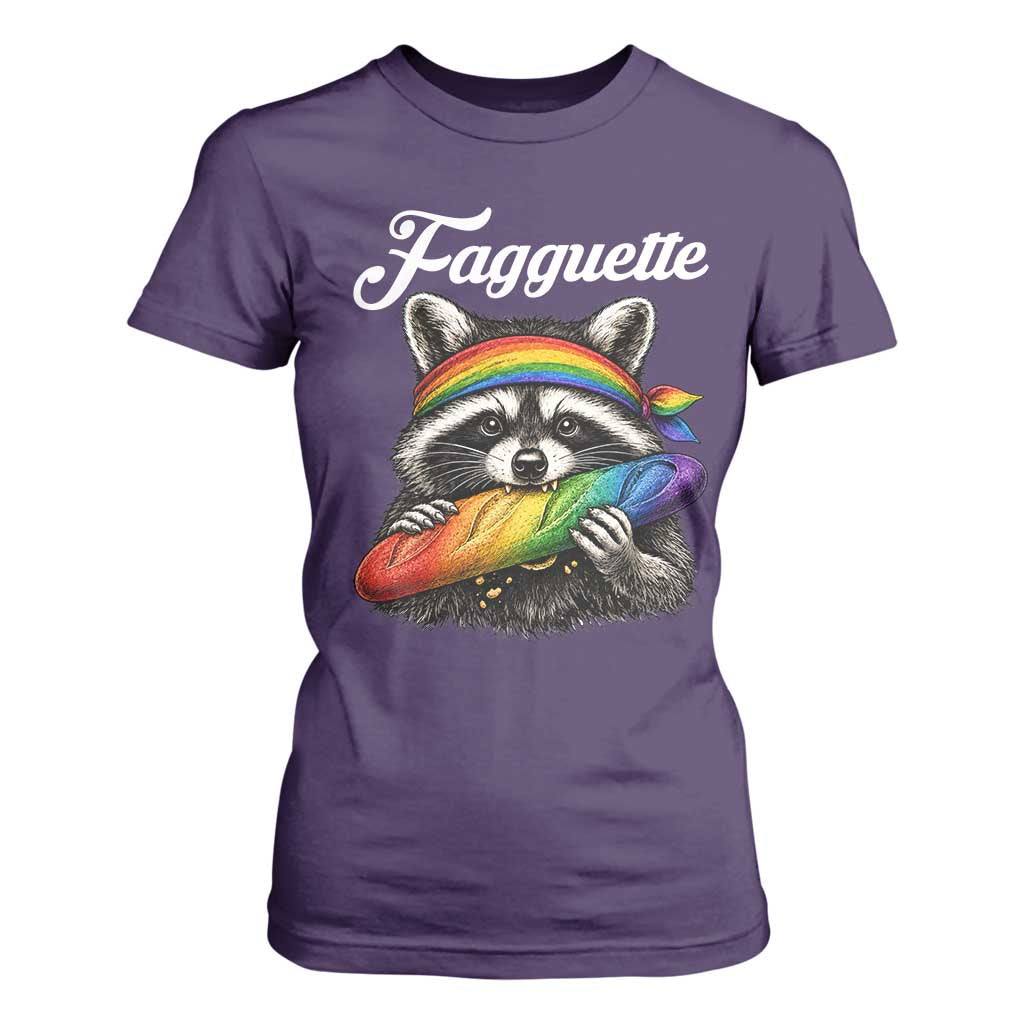 Faguette LGBTQ T Shirt For Women Funny Pride Raccoon Rainbow TS14 Purple Print Your Wear