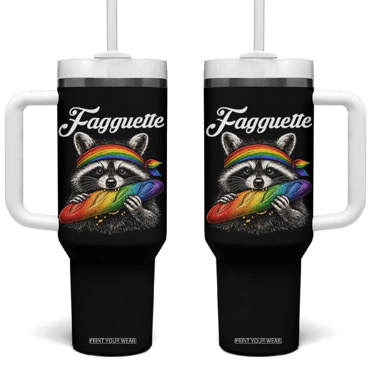 Faguette LGBTQ Tumbler With Handle Funny Pride Raccoon Rainbow TS14 One Size: 40 oz Black Print Your Wear