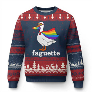 Faguette LGBTQ Ugly Christmas Sweater Funny Pride Goose Rainbow TS14 Navy Red Print Your Wear