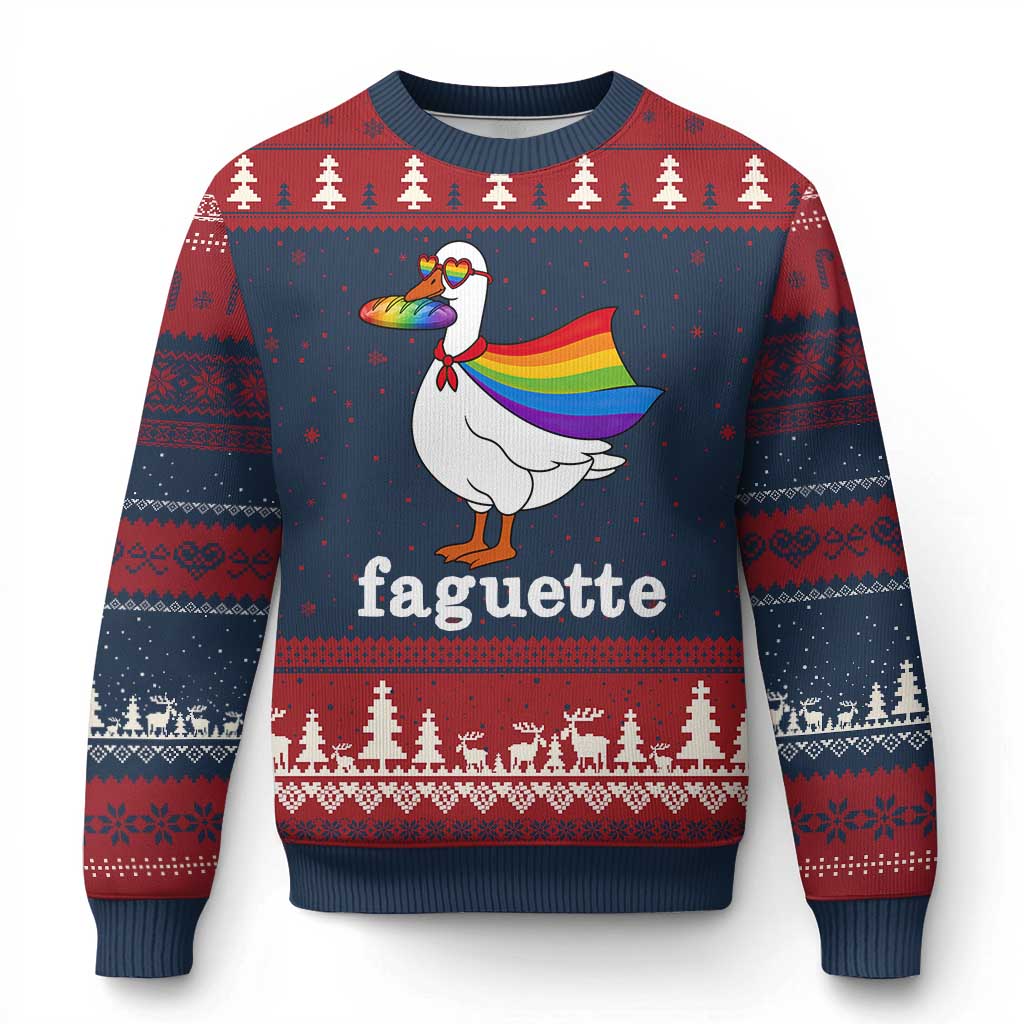 Faguette LGBTQ Ugly Christmas Sweater Funny Pride Goose Rainbow TS14 Navy Red Print Your Wear