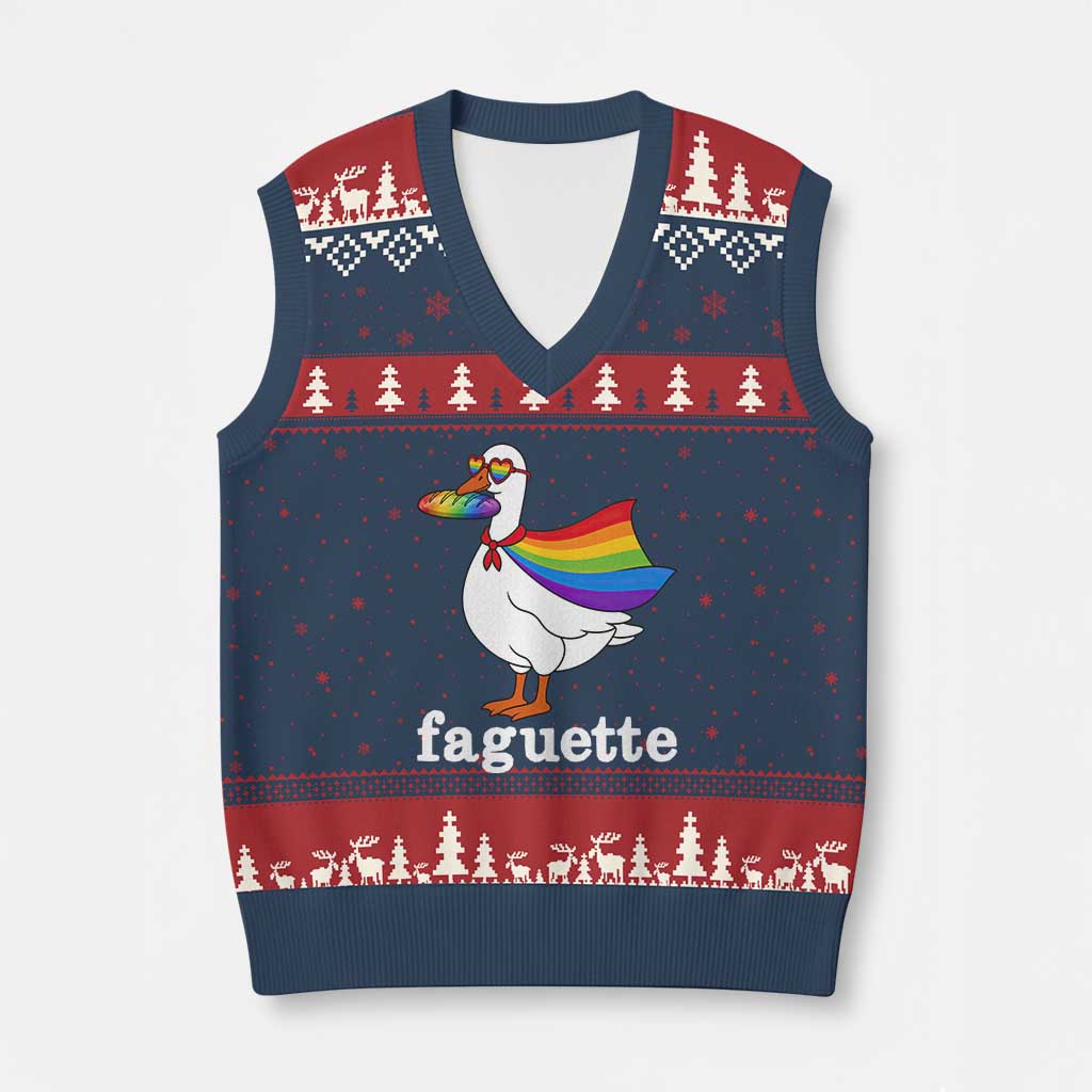 Faguette LGBTQ V-Neck Knit Sweater Vest Funny Pride Goose Rainbow TS14 Navy Red Print Your Wear