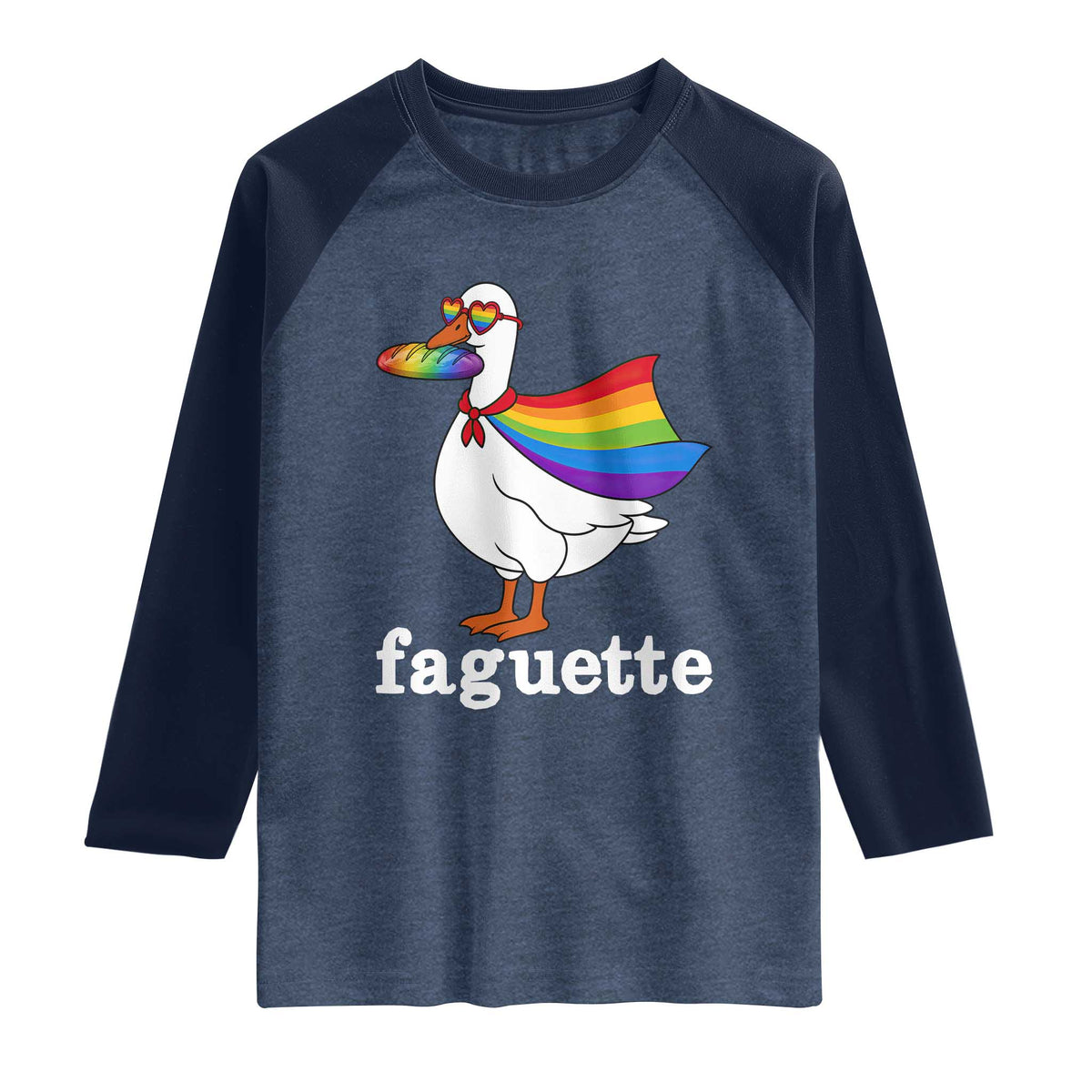 Faguette LGBTQ Raglan Shirt Funny Pride Goose Rainbow TS14 Heather Denim Navy Print Your Wear
