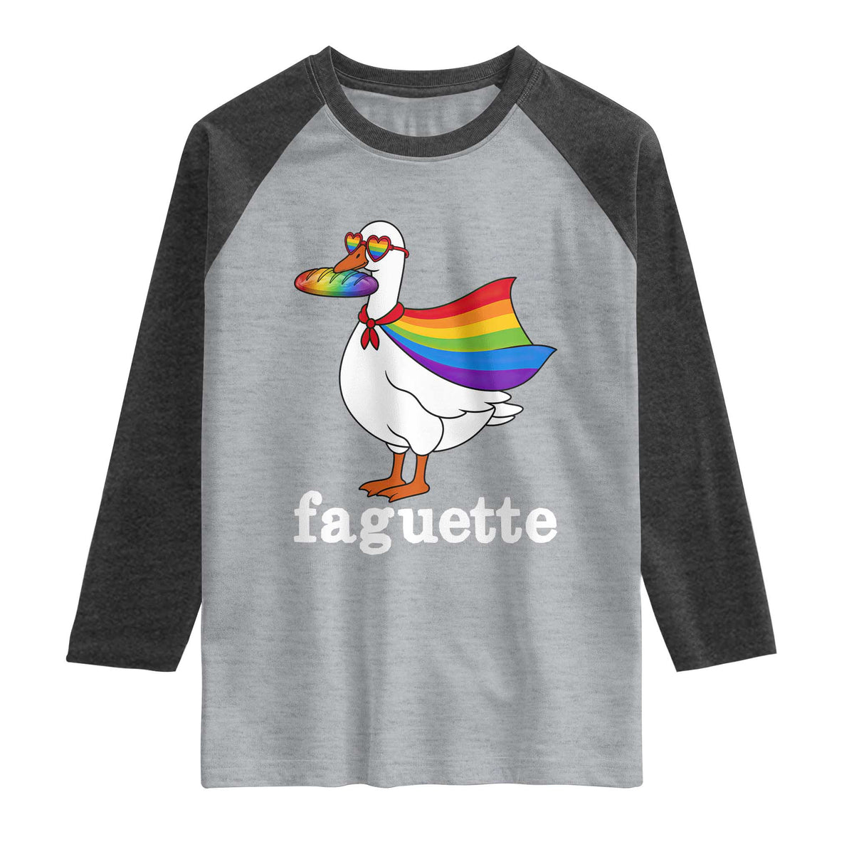Faguette LGBTQ Raglan Shirt Funny Pride Goose Rainbow TS14 Heather Gray Heather Charcoal Print Your Wear
