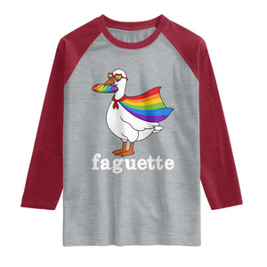 Faguette LGBTQ Raglan Shirt Funny Pride Goose Rainbow TS14 Heather Gray Heather Red Print Your Wear