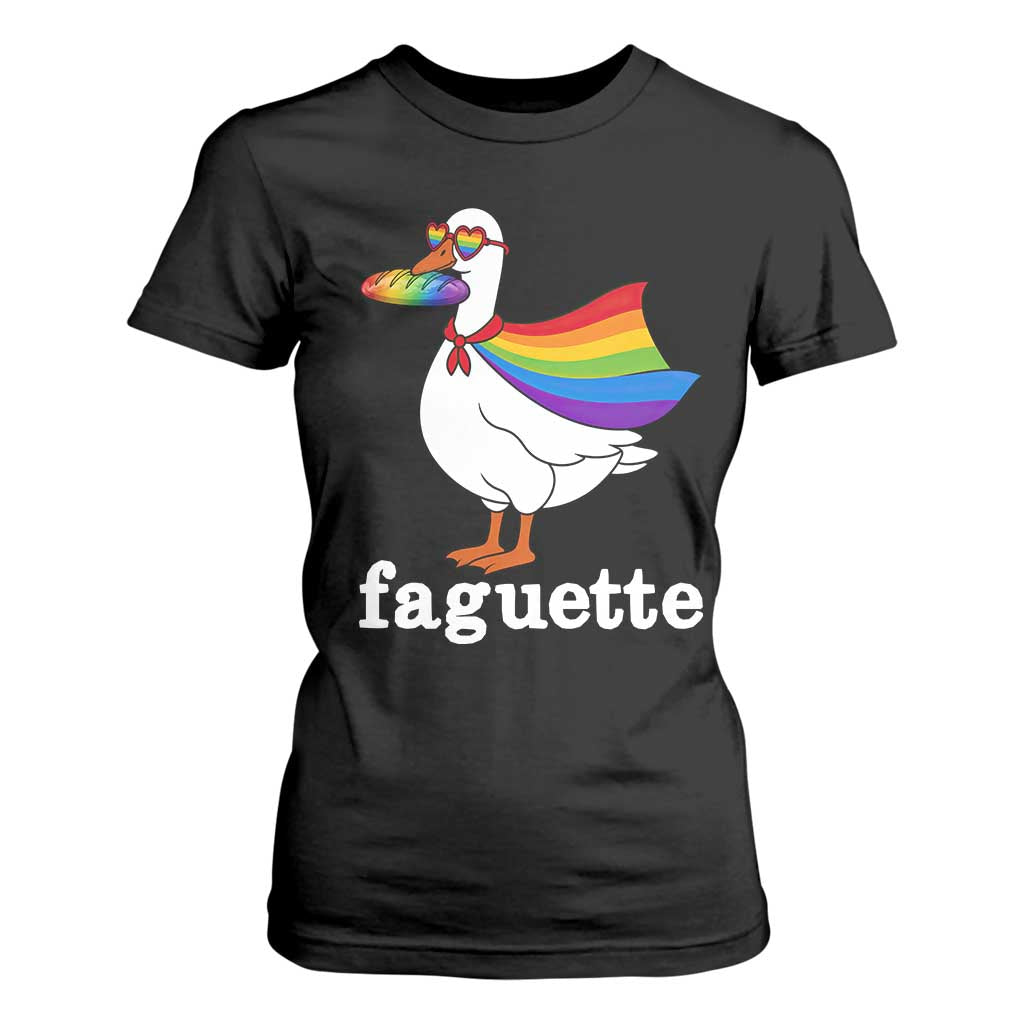 Faguette LGBTQ T Shirt For Women Funny Pride Goose Rainbow TS14 Black Print Your Wear