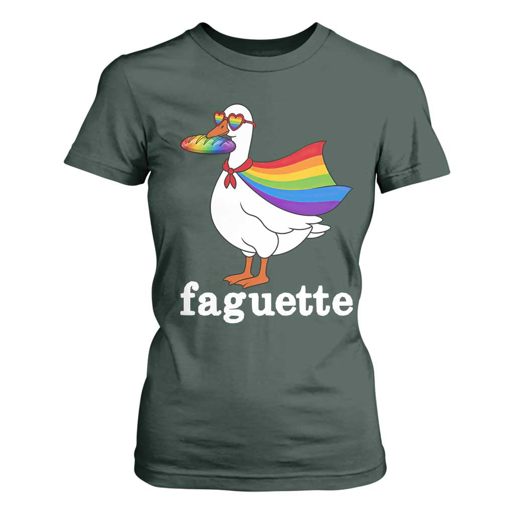 Faguette LGBTQ T Shirt For Women Funny Pride Goose Rainbow TS14 Dark Forest Green Print Your Wear
