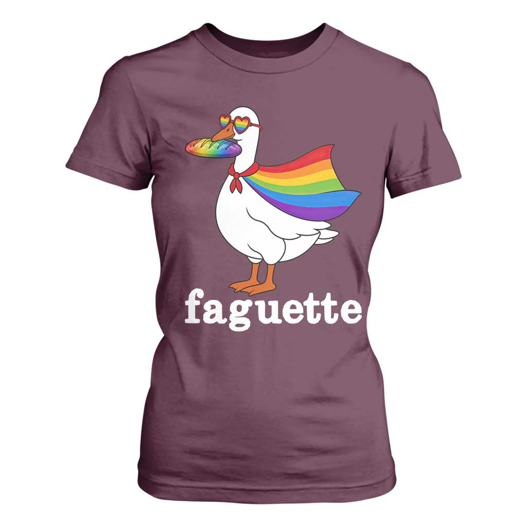 Faguette LGBTQ T Shirt For Women Funny Pride Goose Rainbow TS14 Maroon Print Your Wear