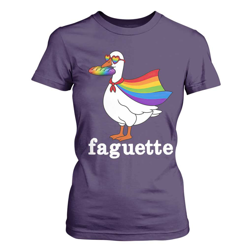 Faguette LGBTQ T Shirt For Women Funny Pride Goose Rainbow TS14 Purple Print Your Wear