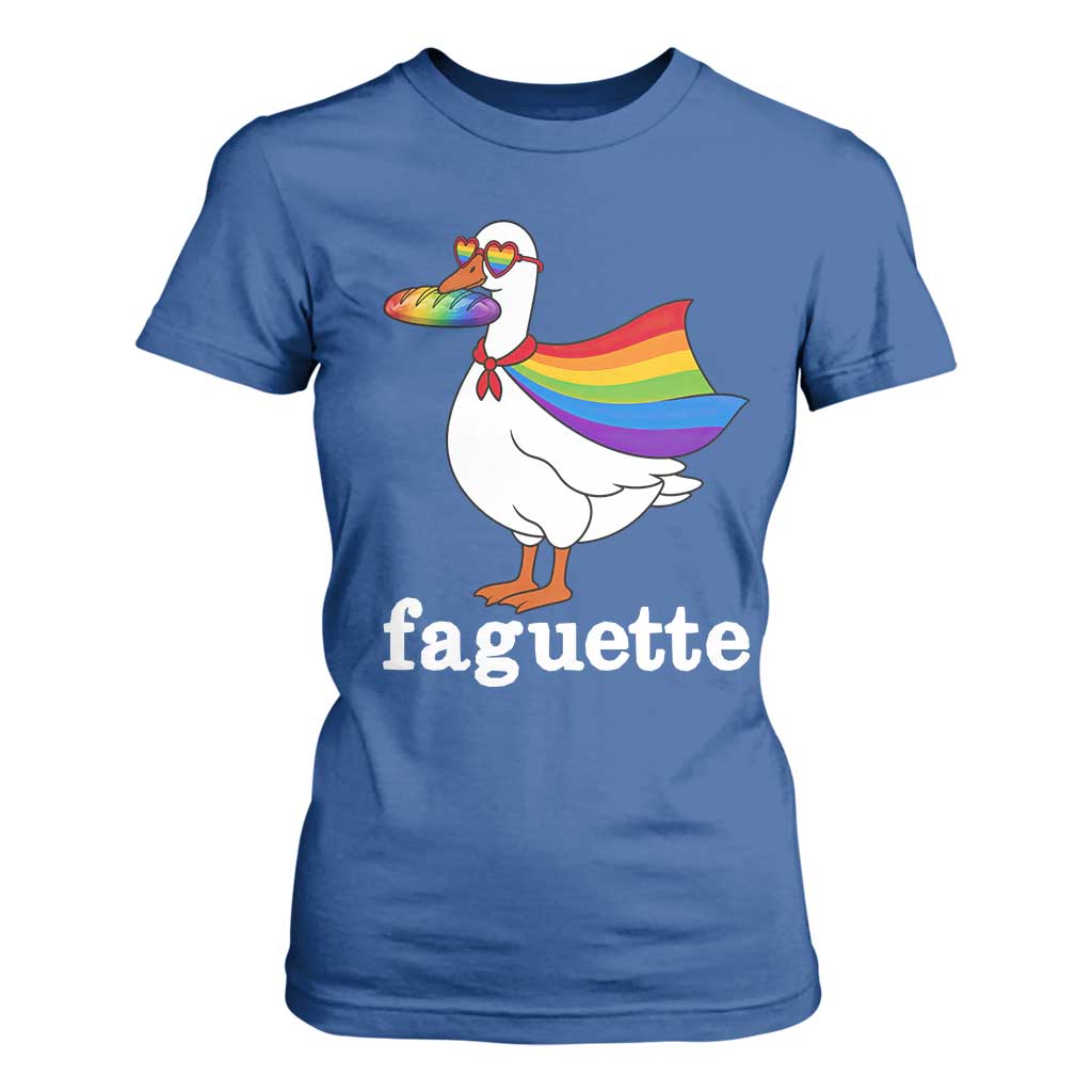 Faguette LGBTQ T Shirt For Women Funny Pride Goose Rainbow TS14 Royal Blue Print Your Wear
