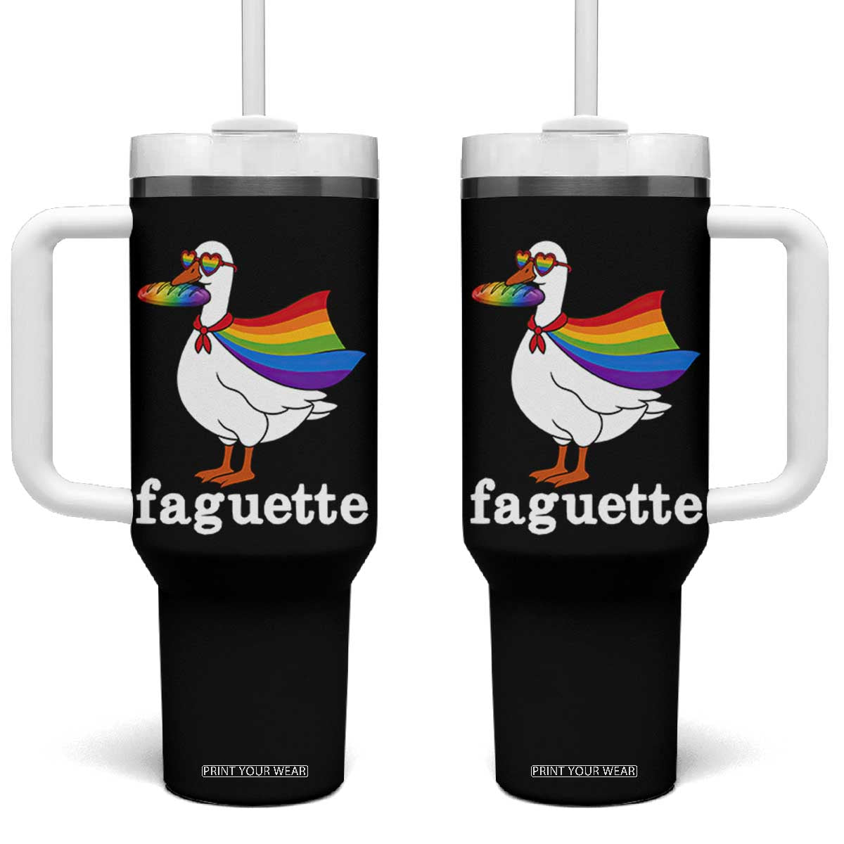 Faguette LGBTQ Tumbler With Handle Funny Pride Goose Rainbow TS14 One Size: 40 oz Black Print Your Wear