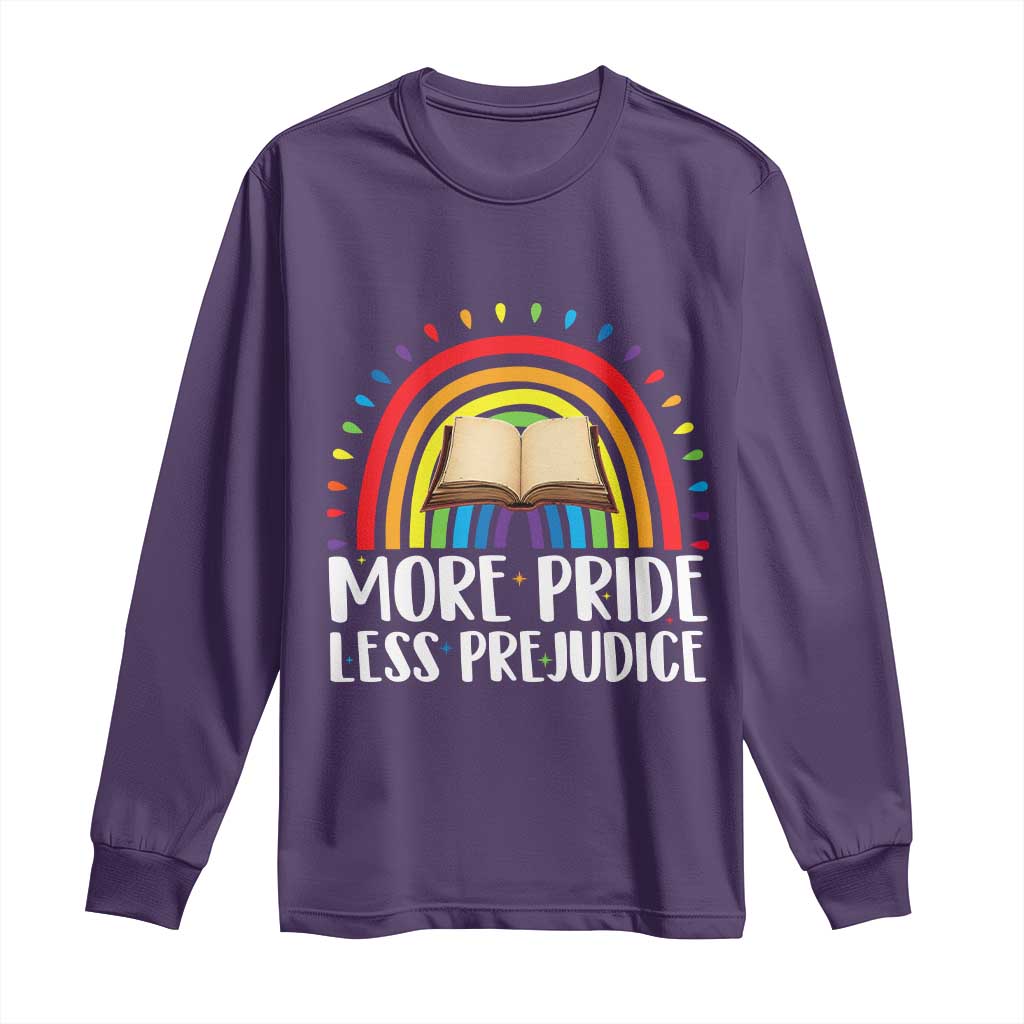 More Pride Less Prejudice Long Sleeve Shirt LGBTQ Pride Month Book Lover TS14 Purple Print Your Wear