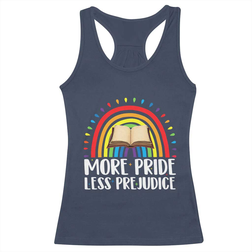 More Pride Less Prejudice Racerback Tank Top LGBTQ Pride Month Book Lover TS14 Navy Print Your Wear
