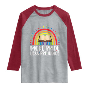 More Pride Less Prejudice Raglan Shirt LGBTQ Pride Month Book Lover TS14 Heather Gray Heather Red Print Your Wear
