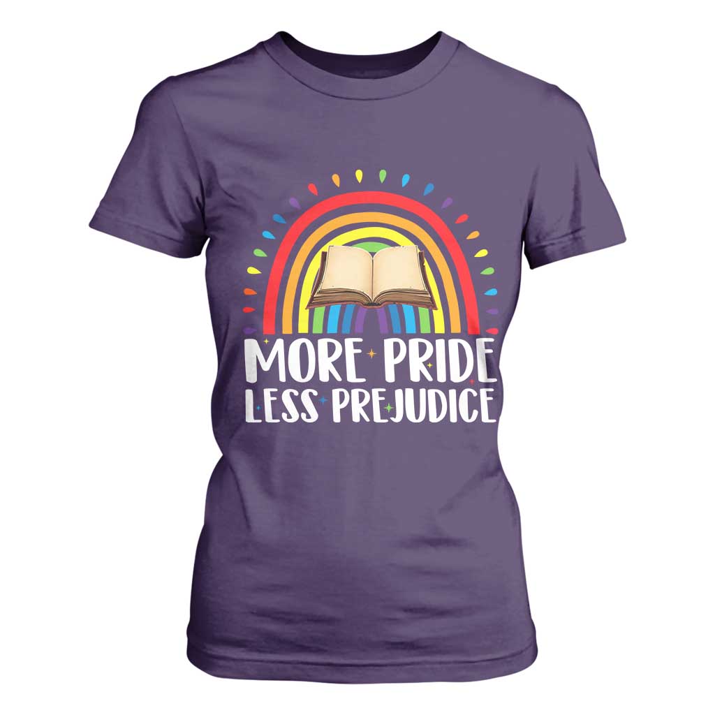 More Pride Less Prejudice T Shirt For Women LGBTQ Pride Month Book Lover TS14 Purple Print Your Wear