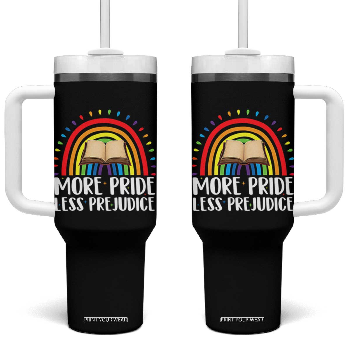 More Pride Less Prejudice Tumbler With Handle LGBTQ Pride Month Book Lover
