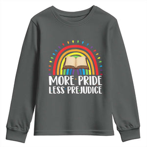 More Pride Less Prejudice Youth Sweatshirt LGBTQ Pride Month Book Lover TS14 Dark Heather Print Your Wear