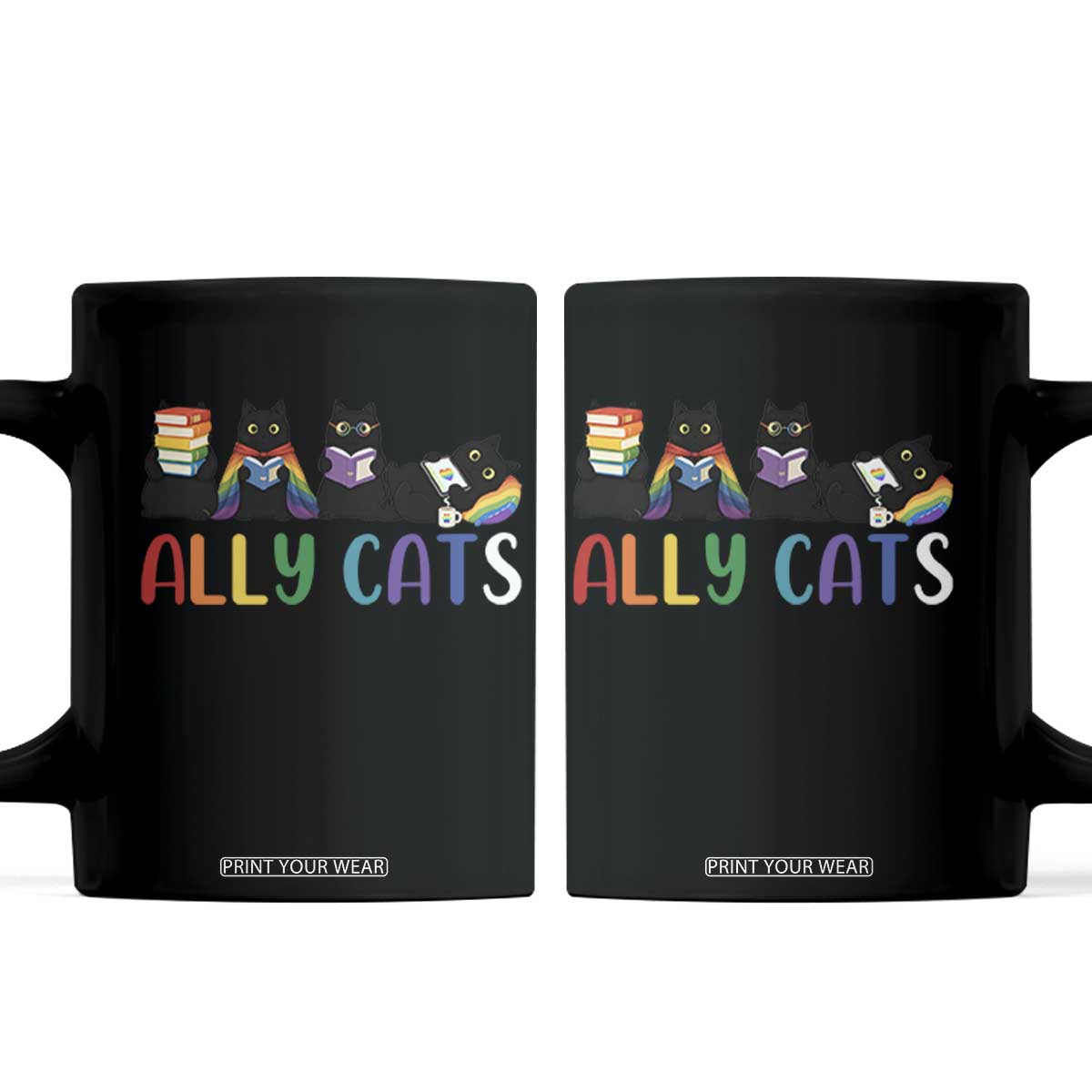 Rainbow Pride Ally Cats Coffee Mug LGBTQ Inclusion Cat Lover Gift