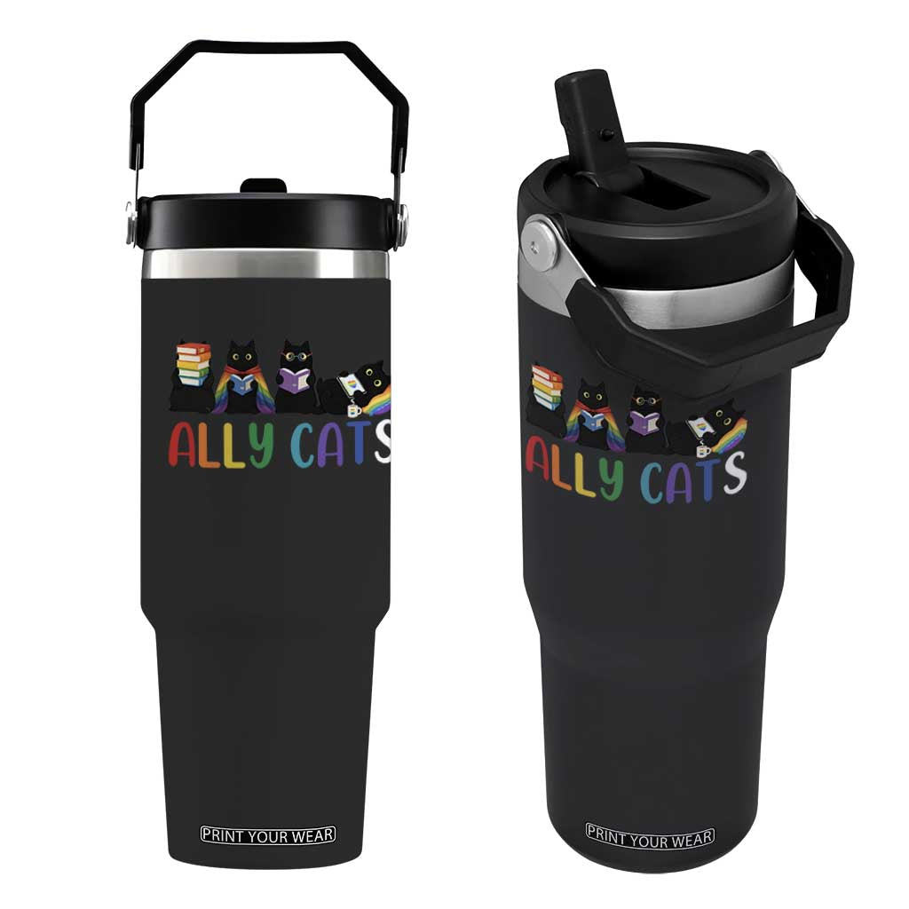 Rainbow Pride Ally Cats Flip Straw Tumbler LGBTQ Inclusion Cat Lover Gift TS14 One Size: 30 oz Black Print Your Wear
