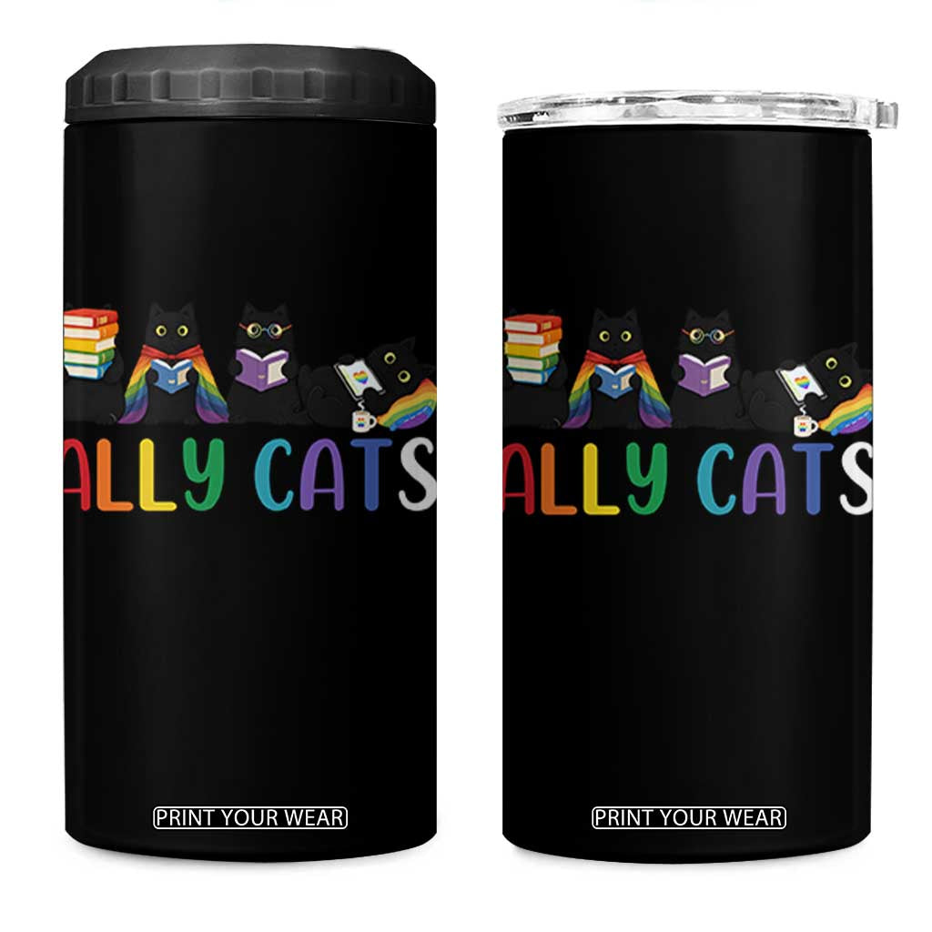 Rainbow Pride Ally Cats 4 in 1 Can Cooler Tumbler LGBTQ Inclusion Cat Lover Gift TS14 One Size: 16 oz Black Print Your Wear