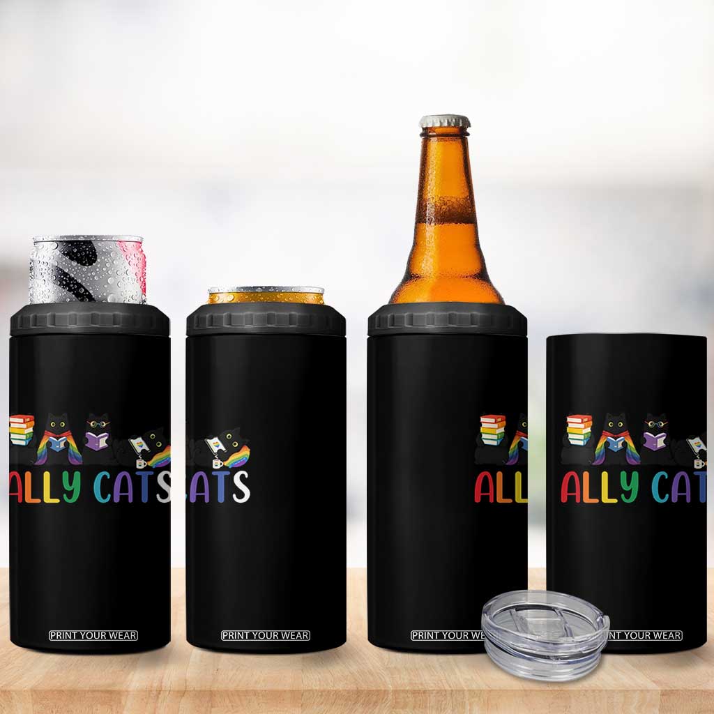 Rainbow Pride Ally Cats 4 in 1 Can Cooler Tumbler LGBTQ Inclusion Cat Lover Gift TS14 Print Your Wear